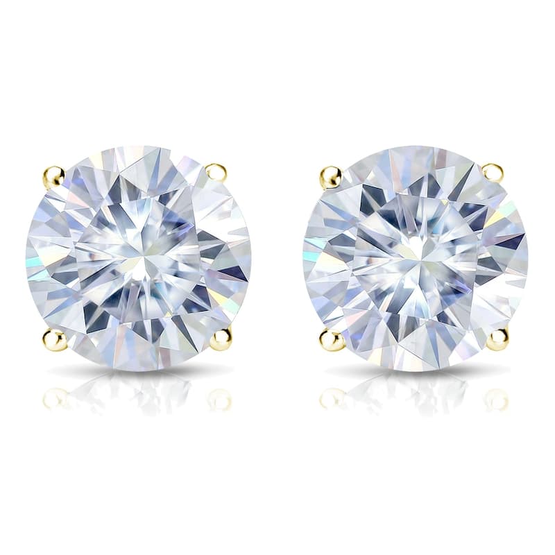 Auriya 2ct TW Round Moissanite Stud Earrings 14k Gold - 6.5 mm - Yellow