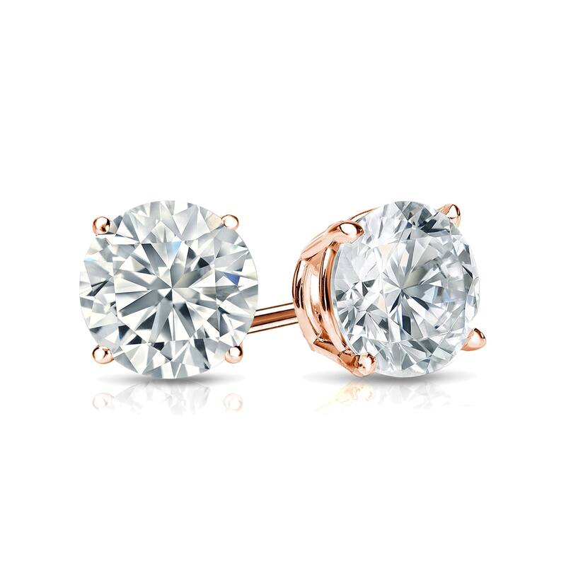 Auriya 2ct TW Round Moissanite Stud Earrings 14k Gold - 6.5 mm
