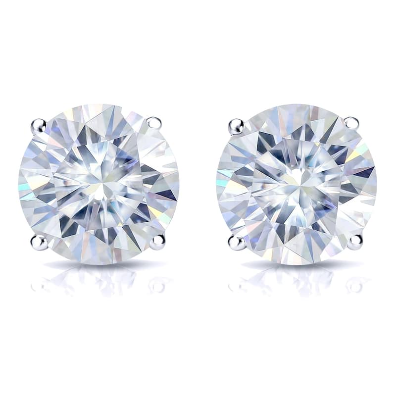 Auriya 2ct TW Round Moissanite Stud Earrings 14k Gold - 6.5 mm - White