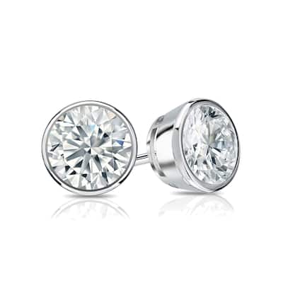 Auriya Platinum 2ctw Bezel-set Round Moissanite Stud Earrings - 6.5 mm, Push-Backs