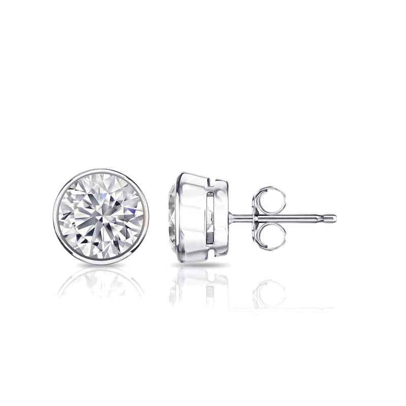 Auriya Platinum 2ctw Bezel-set Round Moissanite Stud Earrings - 6.5 mm, Push-Backs - 6.5 mm, Push-Backs - White