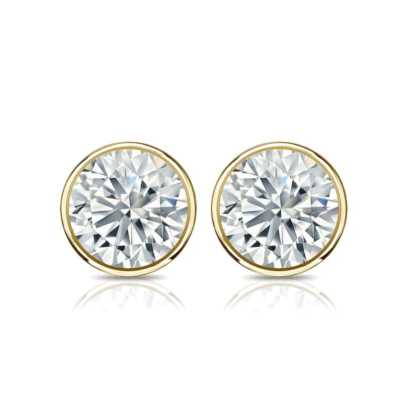 Auriya 18k Gold 2ctw Bezel-set Round Moissanite Stud Earrings - 6.5 mm, Screw-Backs