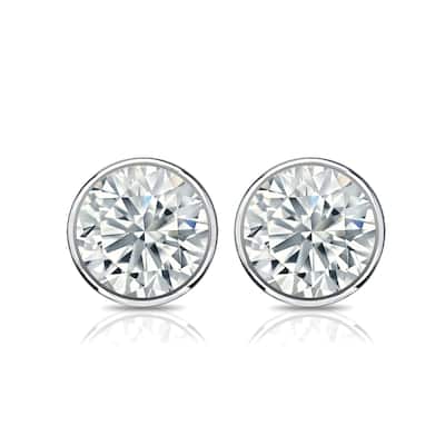 Auriya 18k Gold 2ctw Bezel-set Round Moissanite Stud Earrings - 6.5 mm, Screw-Backs