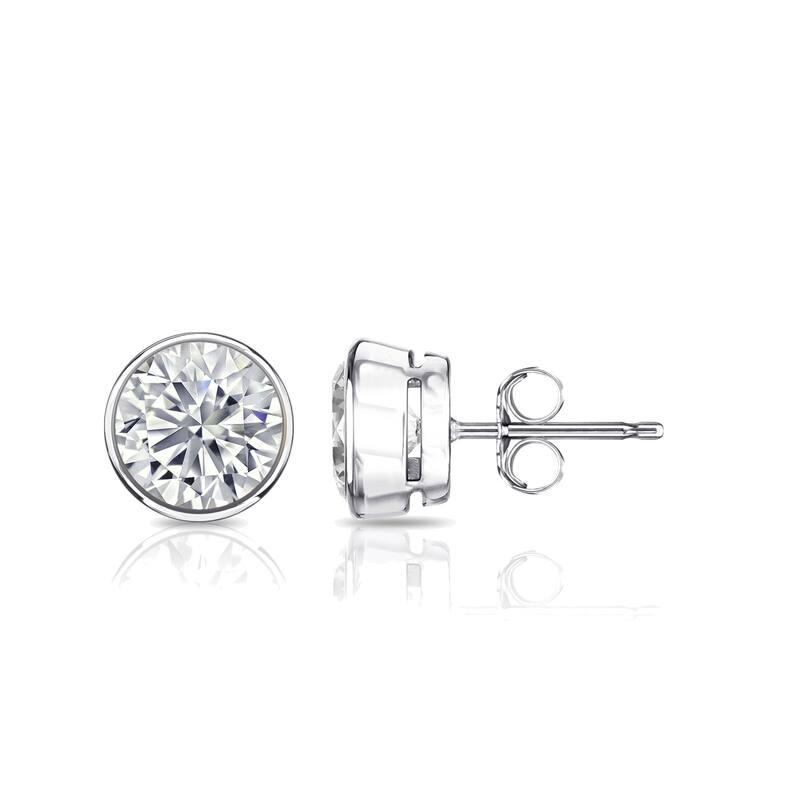 Auriya 18k Gold 2ctw Bezel-set Round Moissanite Stud Earrings - 6.5 mm, Push-Backs