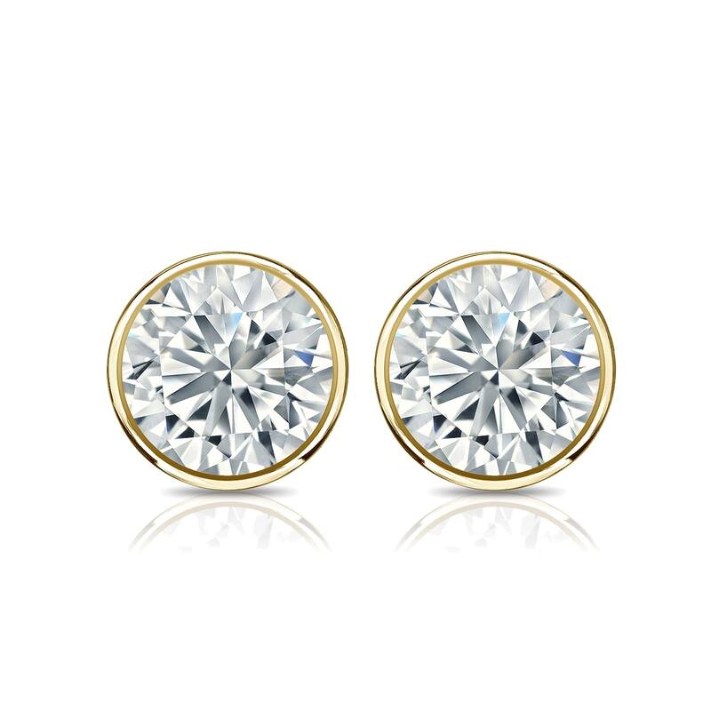 Auriya 18k Gold 2ctw Bezel-set Round Moissanite Stud Earrings - 6.5 mm, Push-Backs