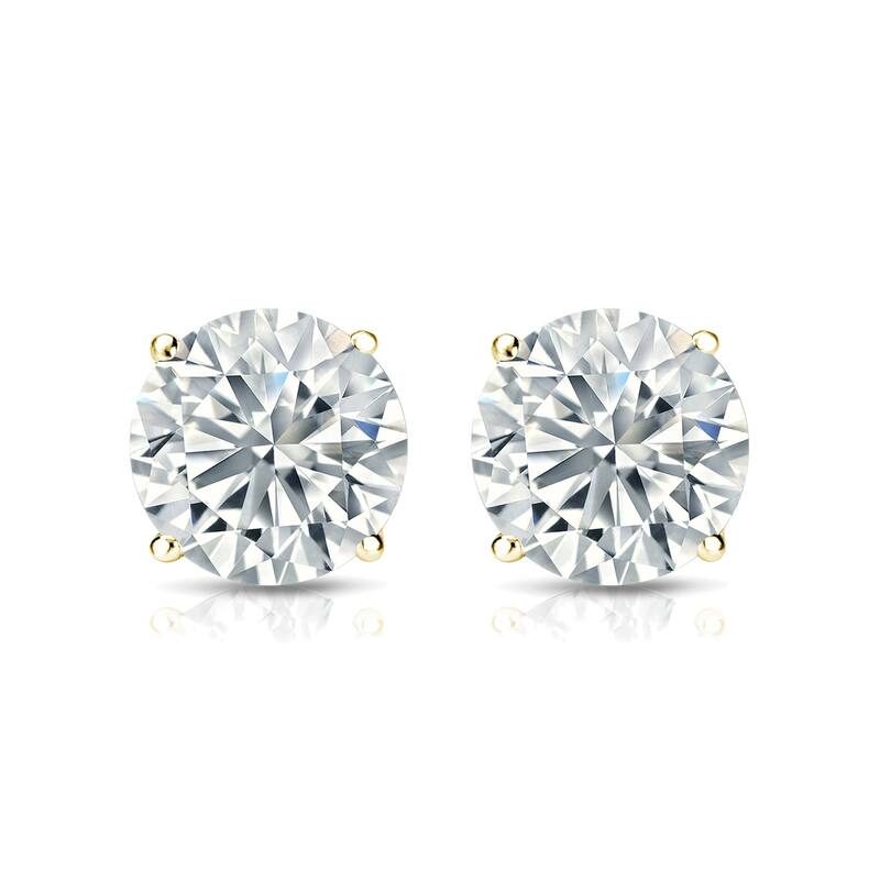 Auriya 2ct TW Round Moissanite Stud Earrings 18k Gold - 6.5 mm, Push-Backs