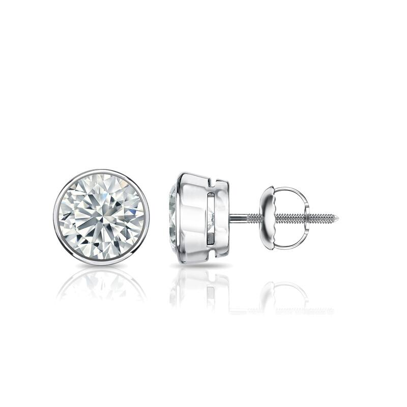 Auriya 18k Gold 3ctw Bezel-set Round Moissanite Stud Earrings - 7.4 mm, Screw-Backs