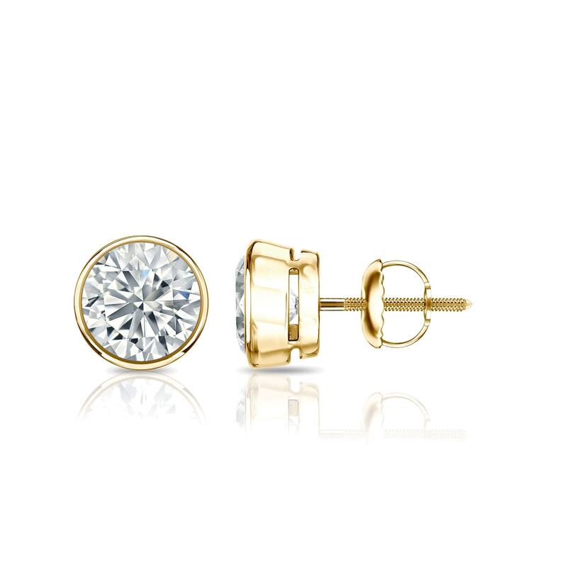Auriya 14k Gold 3ctw Bezel-set Round Moissanite Stud Earrings - 7.4 mm, Screw-Backs