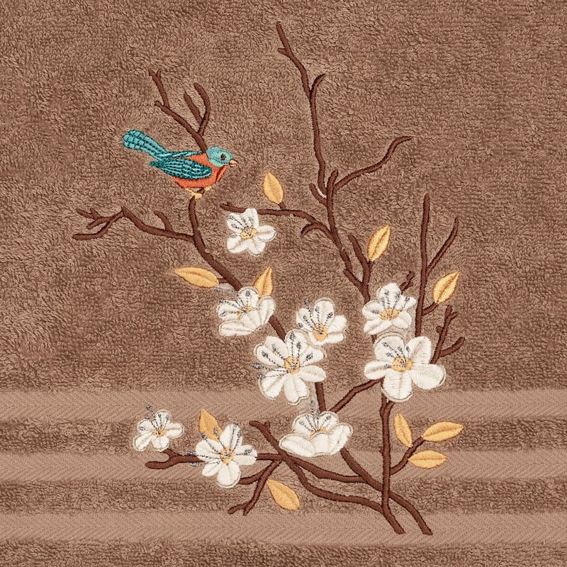 Authentic Hotel and Spa Turkish Cotton Blue Bird Embroidered Latte Brown 3-piece Towel Set