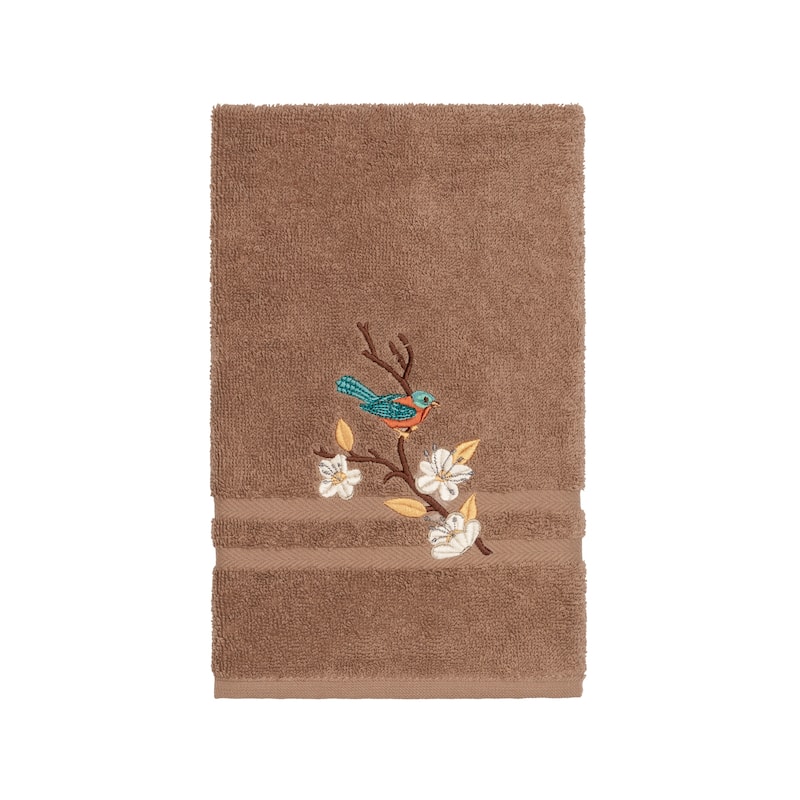 Authentic Hotel and Spa Turkish Cotton Blue Bird Embroidered Latte Brown 3-piece Towel Set