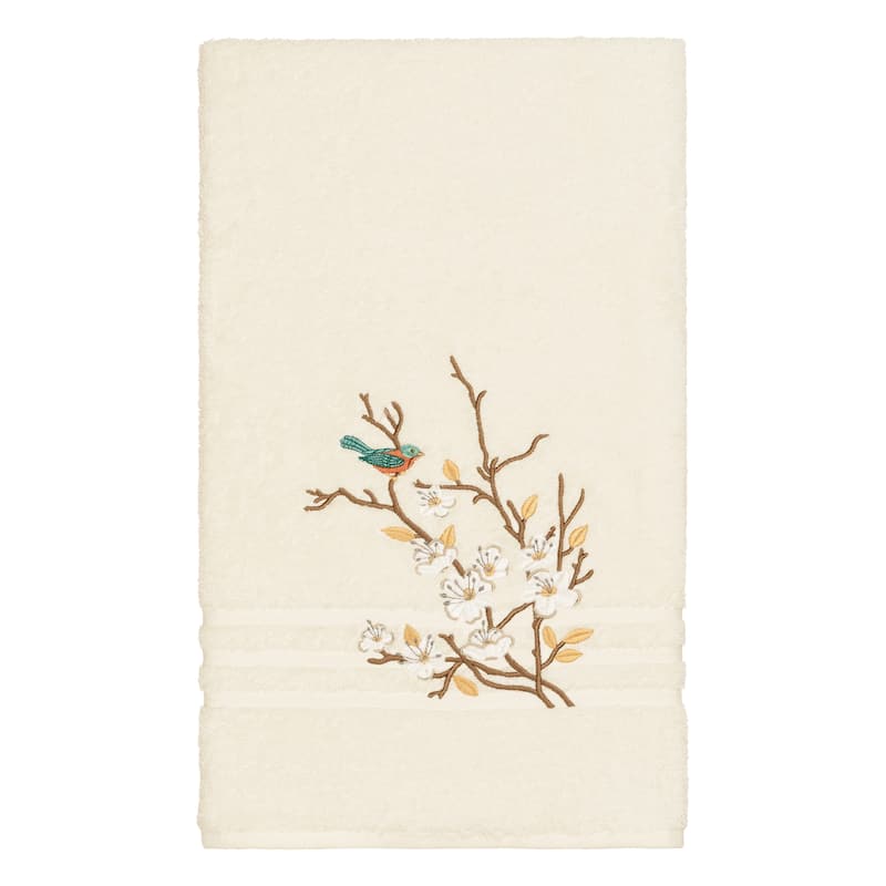 Authentic Hotel and Spa Turkish Cotton Blue Bird Embroidered Cream 3-piece Towel Set