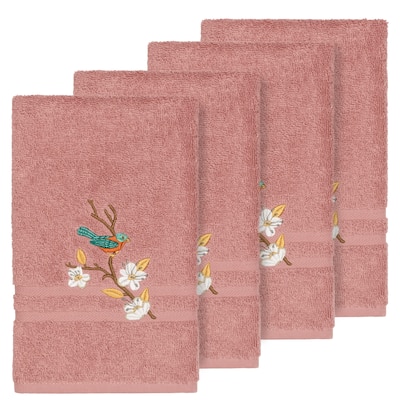 Authentic Hotel and Spa Turkish Cotton Blue Bird Embroidered Tea Rose 4-piece Hand Towel Set