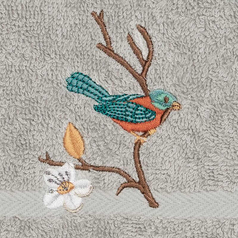 Authentic Hotel and Spa Turkish Cotton Blue Bird Embroidered Light Grey 4-piece Washcloth Set