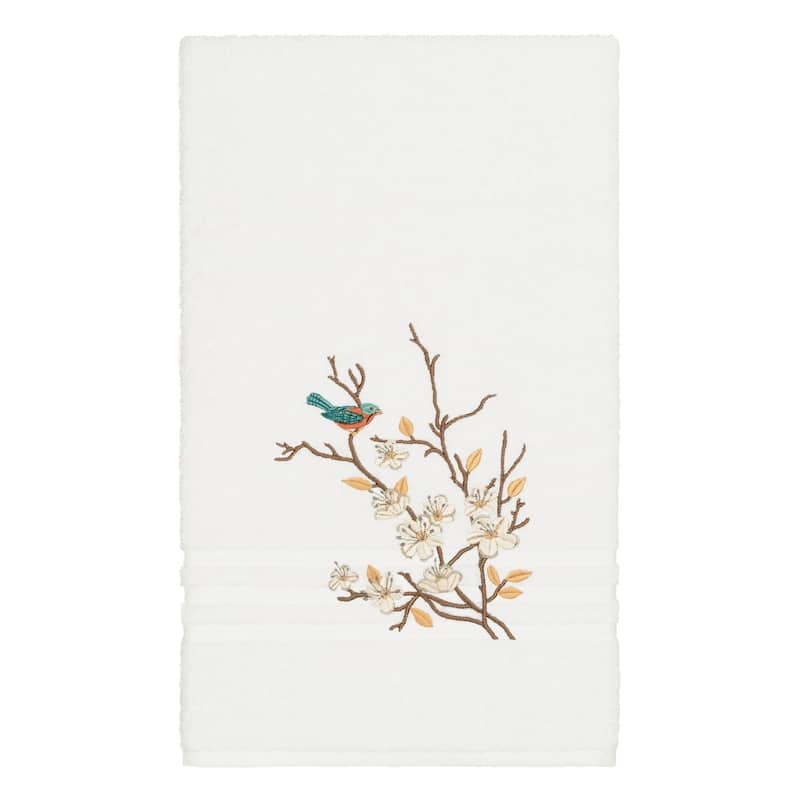 Authentic Hotel and Spa Turkish Cotton Blue Bird Embroidered White 8-piece Towel Set