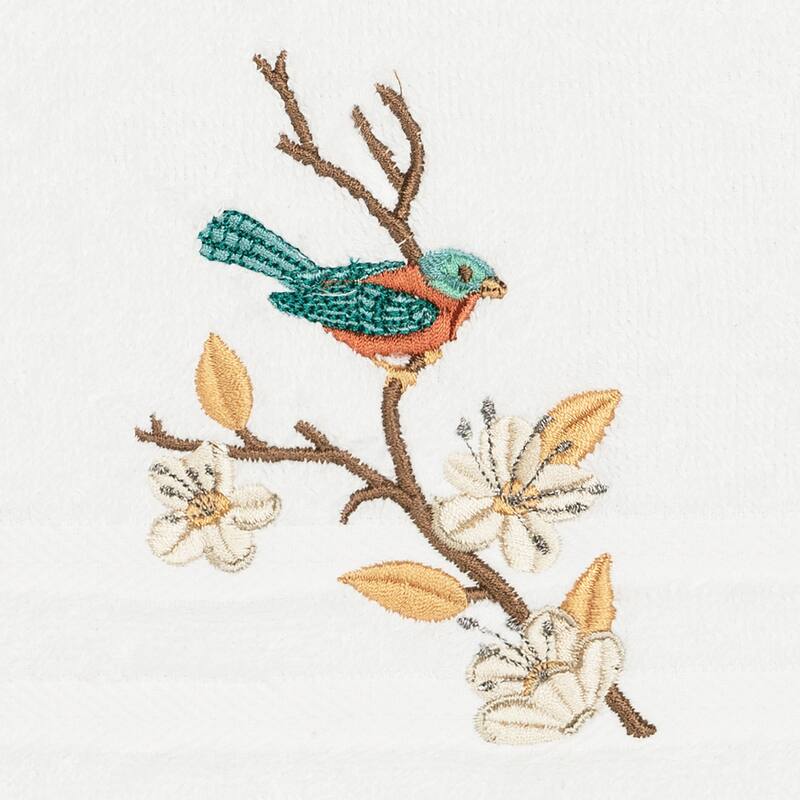 Authentic Hotel and Spa Turkish Cotton Blue Bird Embroidered White 2-piece Towel Hand Set