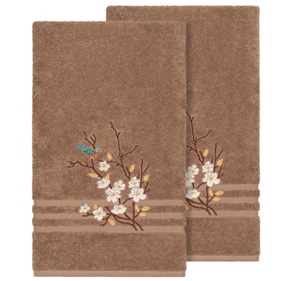 Authentic Hotel and Spa Turkish Cotton Blue Bird Embroidered Latte Brown 2-piece Bath Towel Set