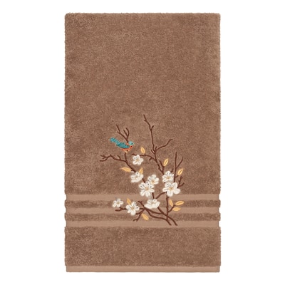 Authentic Hotel and Spa Turkish Cotton Blue Bird Embroidered Latte Brown Bath Towel