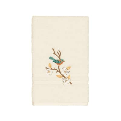 Authentic Hotel and Spa Turkish Cotton Blue Bird Embroidered Cream Hand Towel