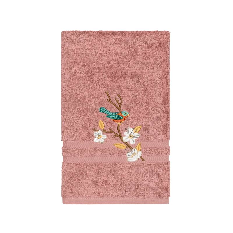 Authentic Hotel and Spa Turkish Cotton Blue Bird Embroidered Tea Rose Hand Towel