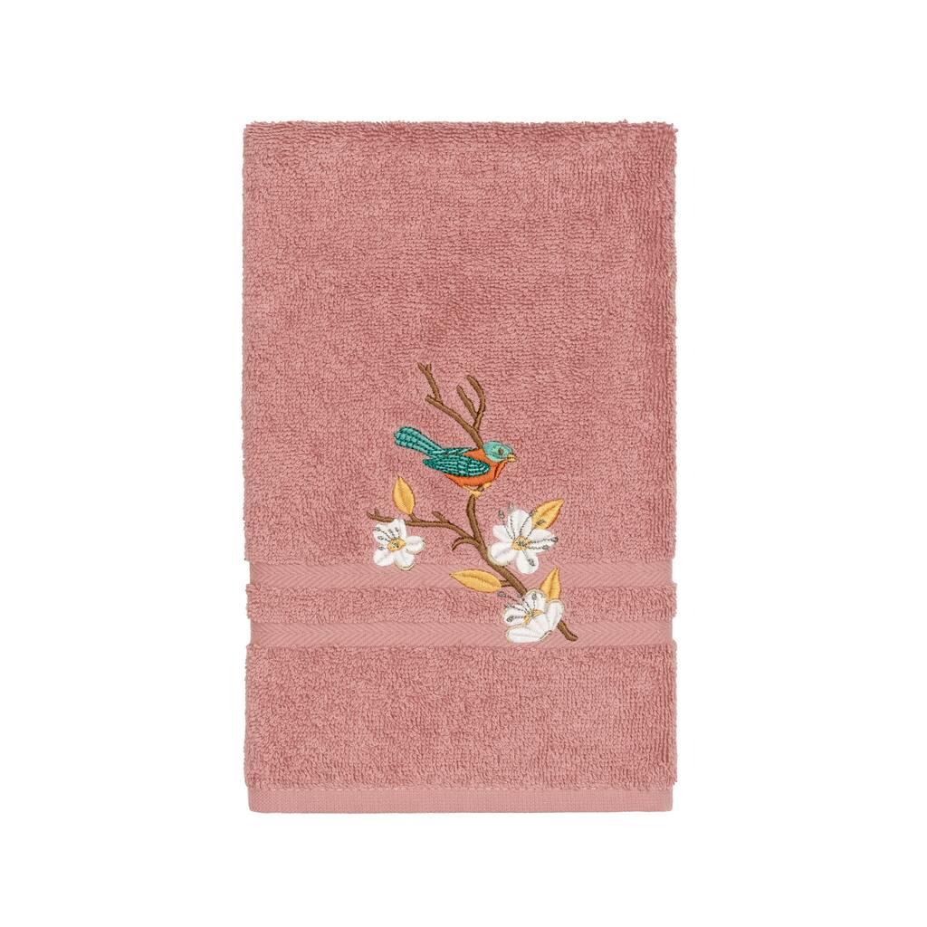 Authentic Hotel and Spa Turkish Cotton Blue Bird Embroidered Tea Rose Hand Towel