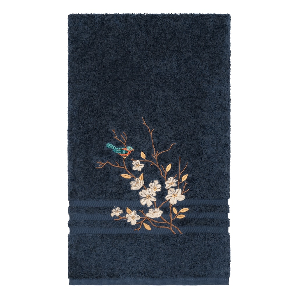 Authentic Hotel and Spa Turkish Cotton Blue Bird Embroidered Midnight Blue Bath Towel