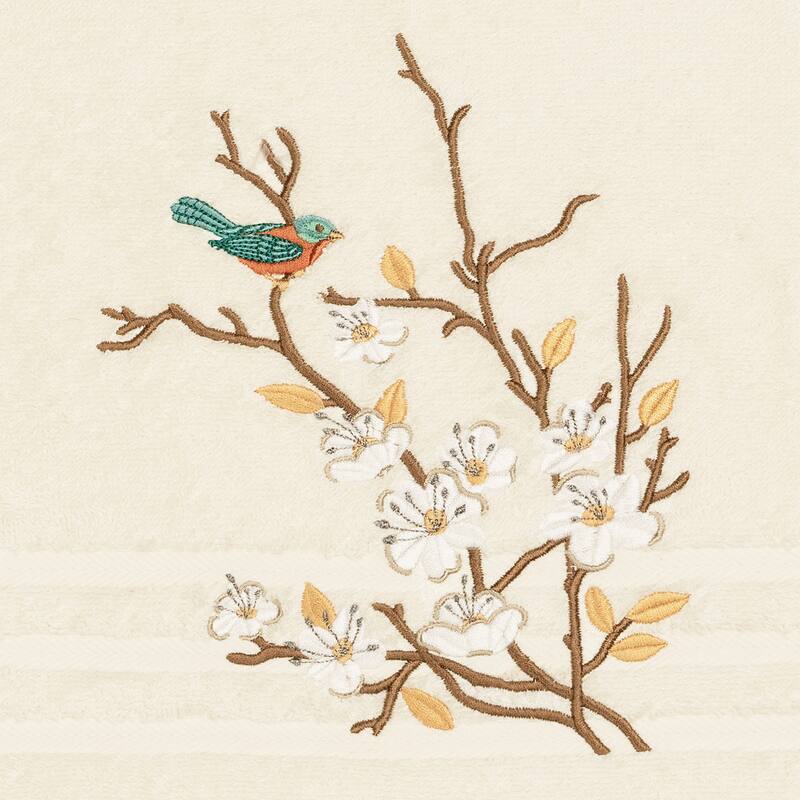 Authentic Hotel and Spa Turkish Cotton Blue Bird Embroidered Cream 8-piece Towel Set
