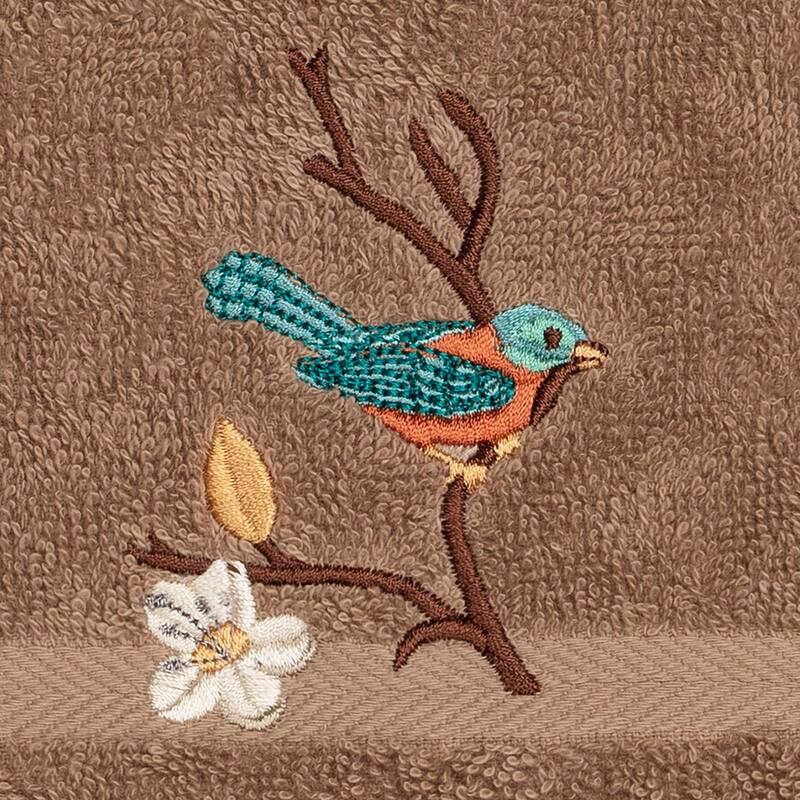 Authentic Hotel and Spa Turkish Cotton Blue Bird Embroidered Latte Brown 2-piece Washcloth Set