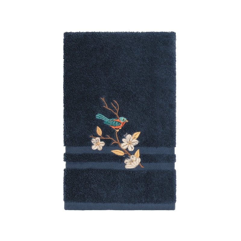 Authentic Hotel and Spa Turkish Cotton Blue Bird Embroidered Midnight Blue 3-piece Towel Set