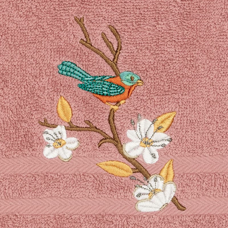 Authentic Hotel and Spa Turkish Cotton Blue Bird Embroidered Tea Rose 4-piece Towel Set
