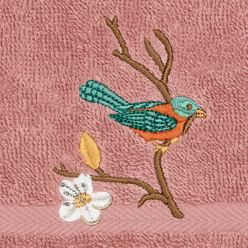 Authentic Hotel and Spa Turkish Cotton Blue Bird Embroidered Tea Rose 2-piece Washcloth Set