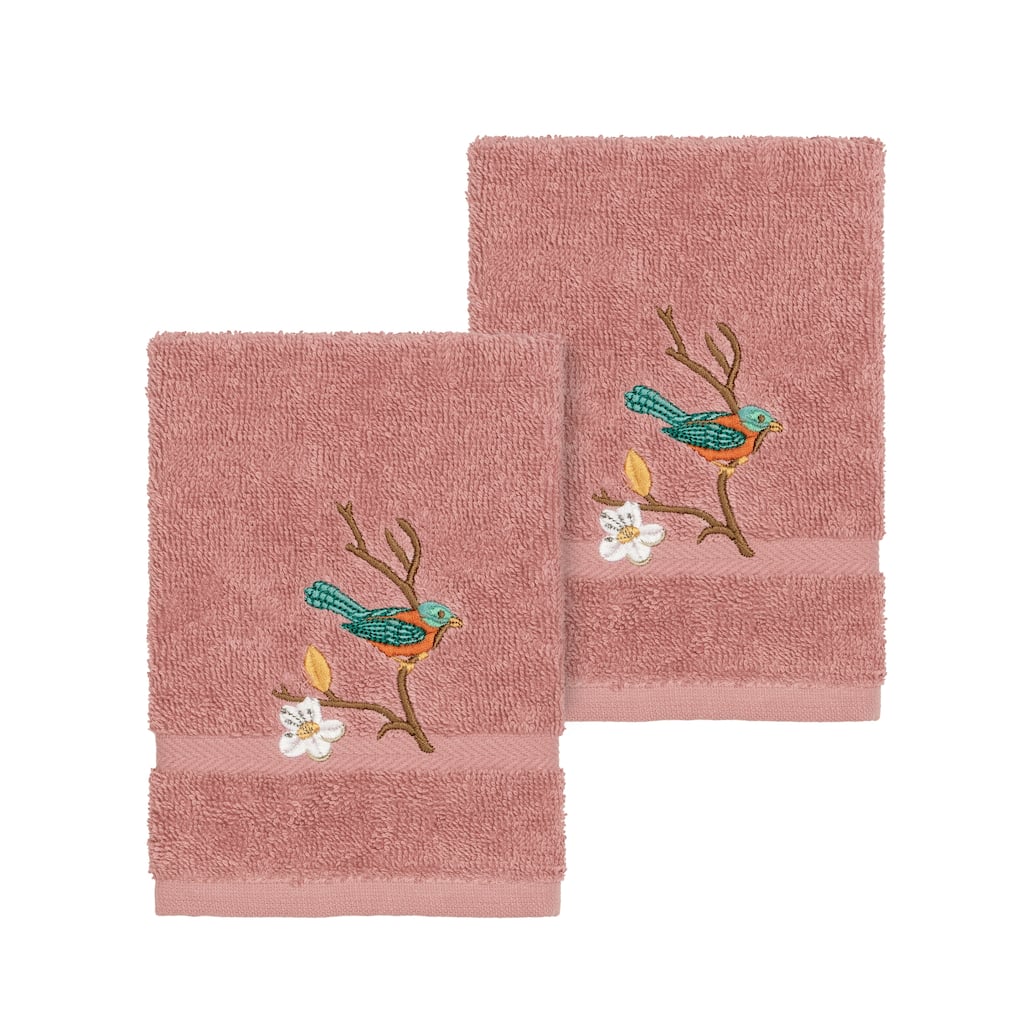 Authentic Hotel and Spa Turkish Cotton Blue Bird Embroidered Tea Rose 2-piece Washcloth Set
