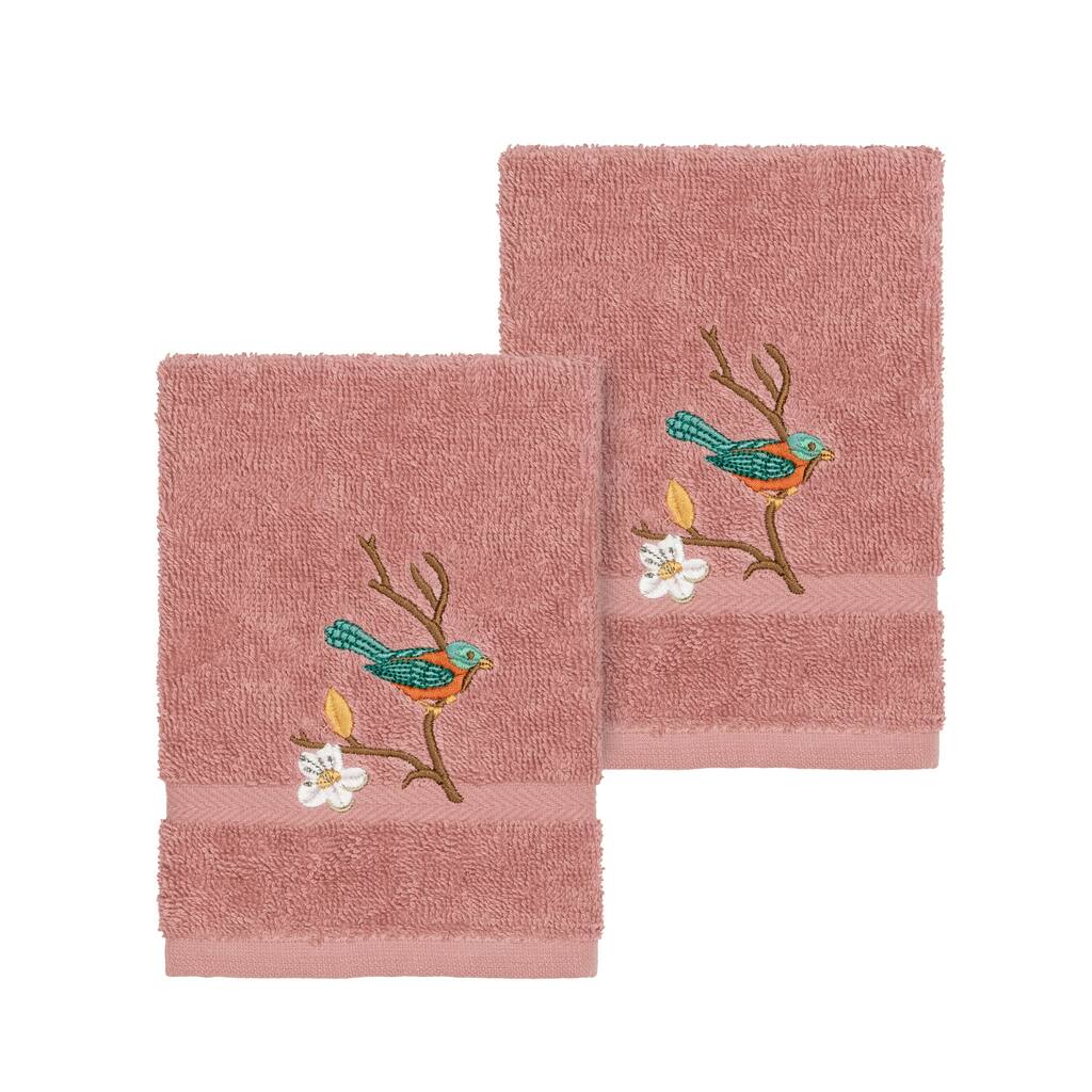 Authentic Hotel and Spa Turkish Cotton Blue Bird Embroidered Tea Rose 2-piece Washcloth Set