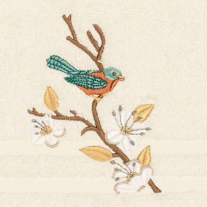 Authentic Hotel and Spa Turkish Cotton Blue Bird Embroidered Cream 4-piece Hand Towel Set