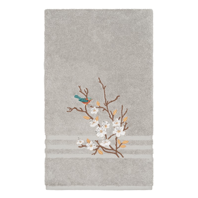 Authentic Hotel and Spa Turkish Cotton Blue Bird Embroidered Light Grey 3-piece Towel Set