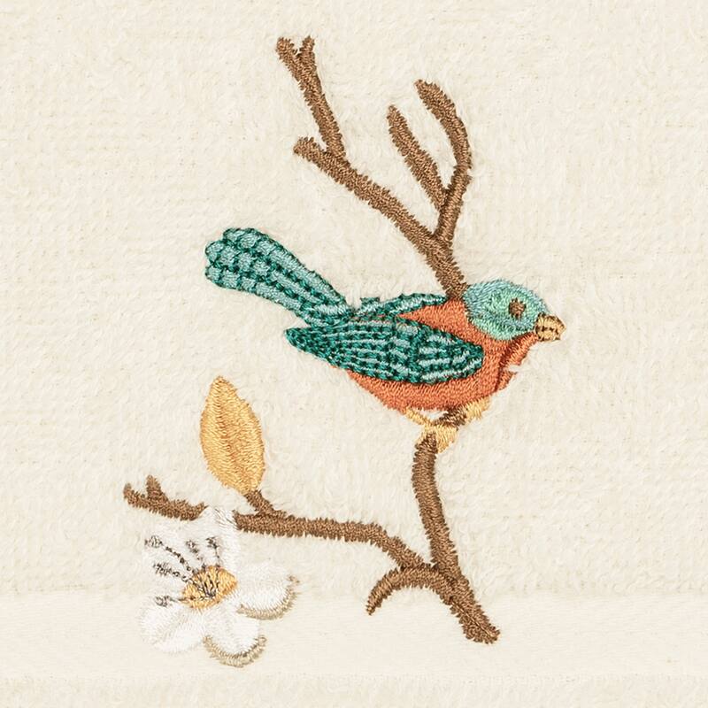 Authentic Hotel and Spa Turkish Cotton Blue Bird Embroidered Cream 4-piece Washcloth Set