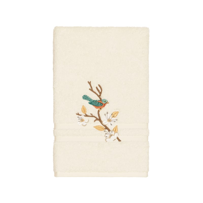 Authentic Hotel and Spa Turkish Cotton Blue Bird Embroidered Cream 4-piece Towel Set