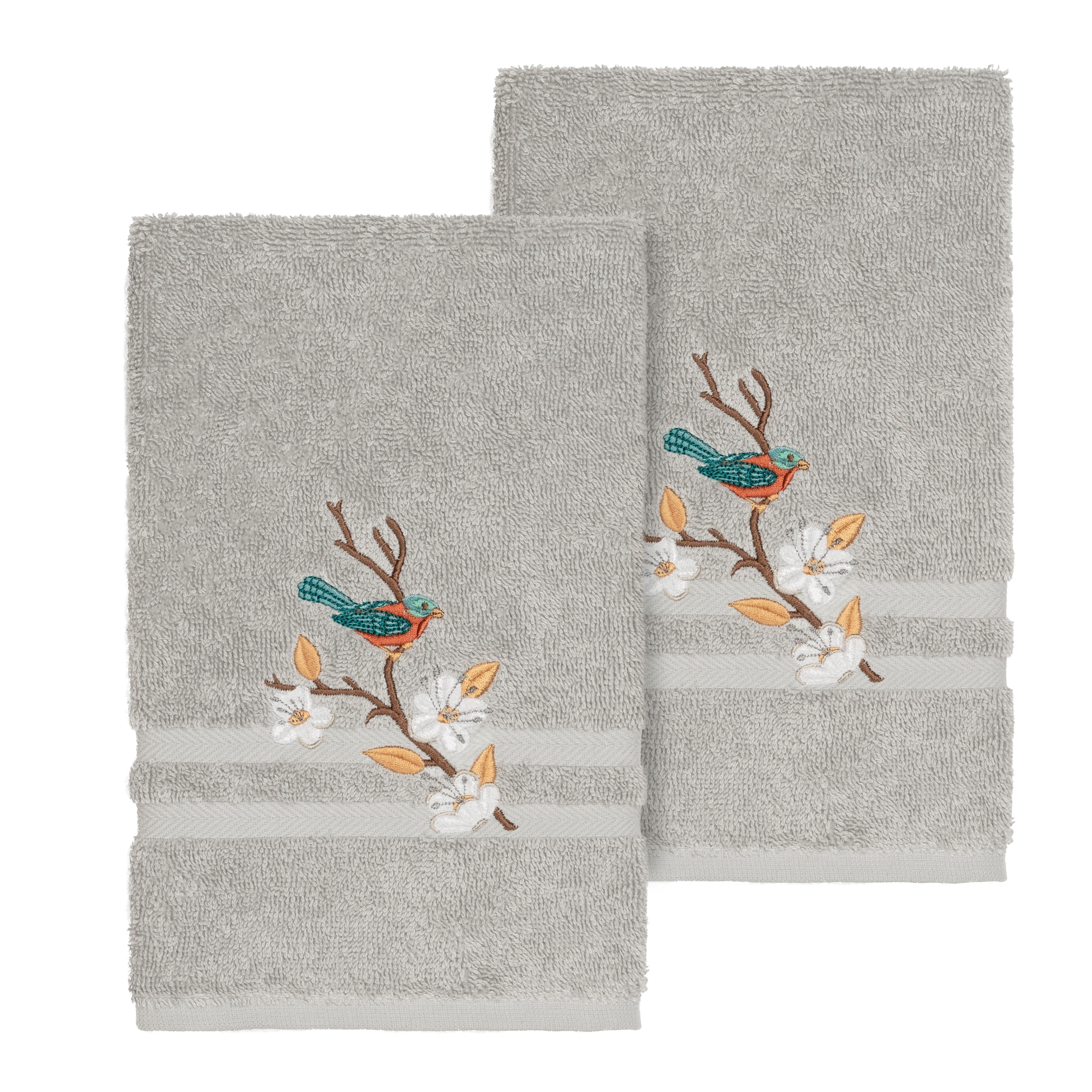 New Embroidered Bird on Branch Nature Bathroom Terry Cotton Hand Towels SET