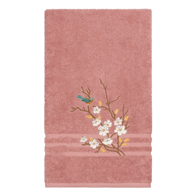 Authentic Hotel and Spa Turkish Cotton Blue Bird Embroidered Tea Rose Bath Towel