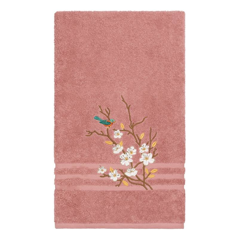 Authentic Hotel and Spa Turkish Cotton Blue Bird Embroidered Tea Rose Bath Towel