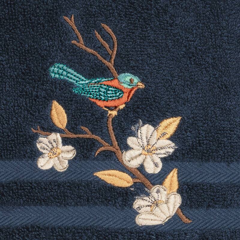Authentic Hotel and Spa Turkish Cotton Blue Bird Embroidered Midnight Blue 4-piece Towel Set