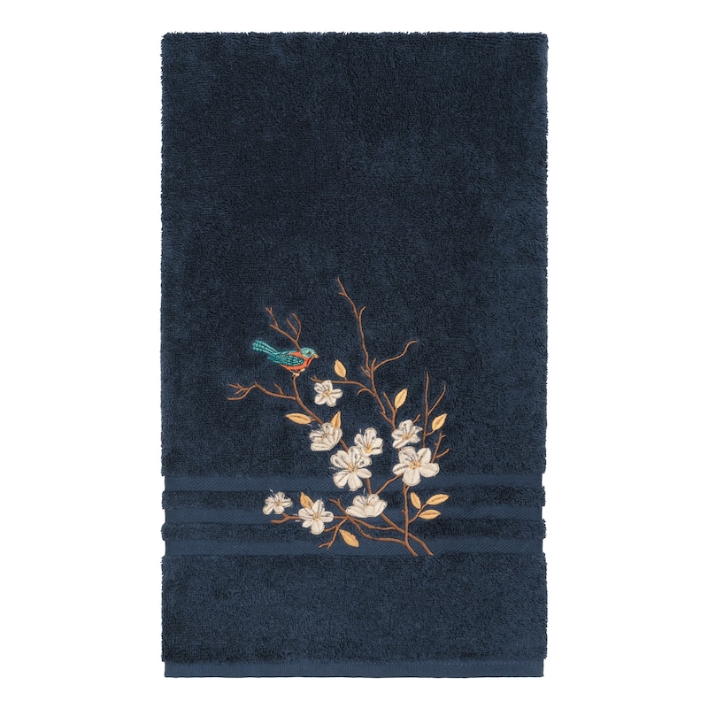Authentic Hotel and Spa Turkish Cotton Blue Bird Embroidered Midnight Blue 4-piece Towel Set
