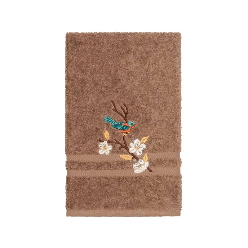 Authentic Hotel and Spa Turkish Cotton Blue Bird Embroidered Latte Brown 4-piece Towel Set