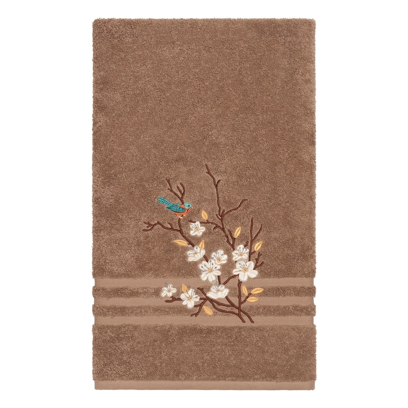 Authentic Hotel and Spa Turkish Cotton Blue Bird Embroidered Latte Brown 4-piece Towel Set
