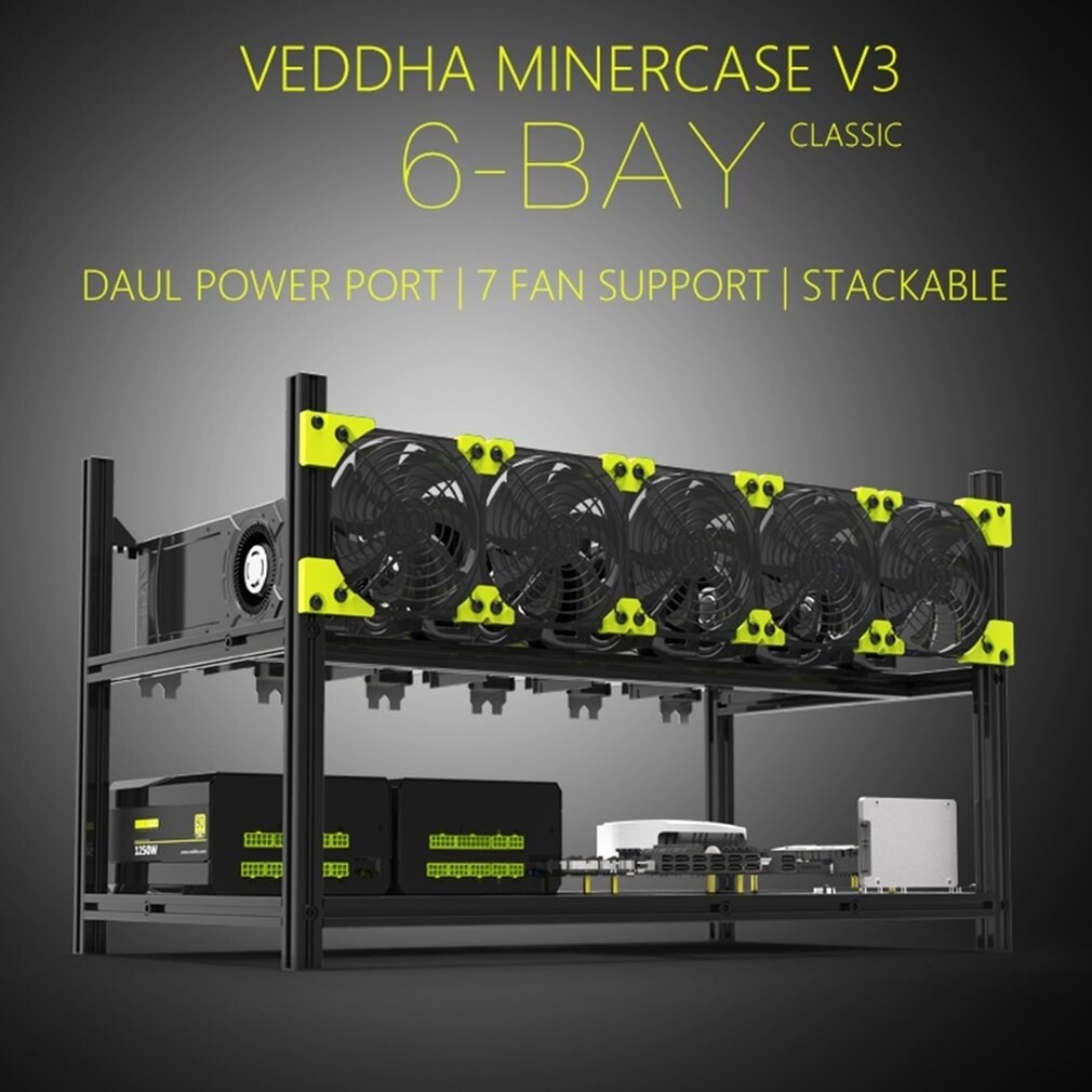 Veddha V3C6 GPU Mining Rig Aluminum Alloy Stackable Case Open Air