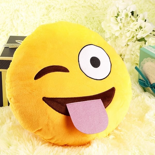 EMOTICON EMOJI SOFT YELLOW ROUND CUSHION PILLOW STUFFED PLUSH TOY FLUSHED 