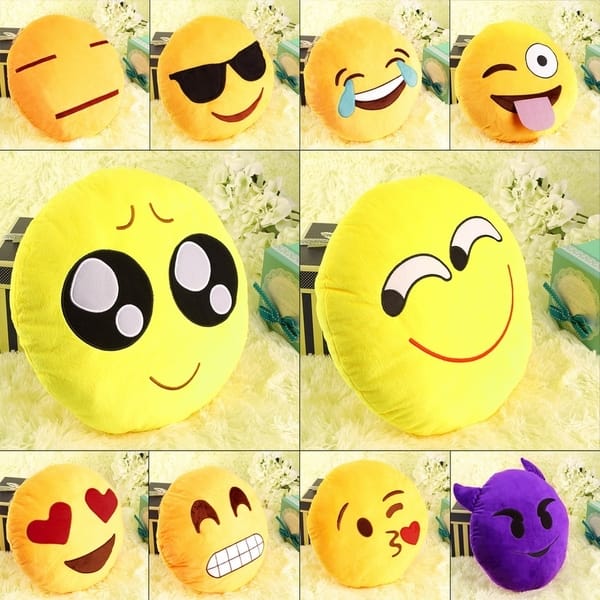 Emoji Round Yellow Pillow Face Black Glasses Smile Kids Decor