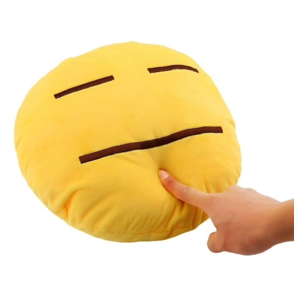 EMOTICON EMOJI SOFT YELLOW ROUND CUSHION PILLOW STUFFED PLUSH TOY FLUSHED 