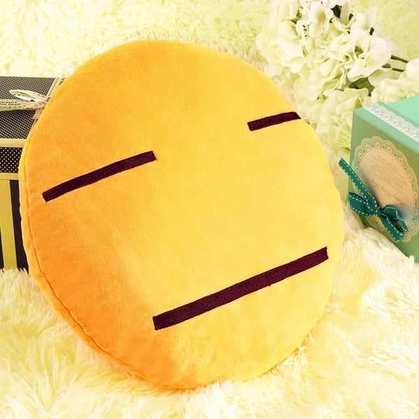 EMOTICON EMOJI SOFT YELLOW ROUND CUSHION PILLOW STUFFED PLUSH TOY FLUSHED 