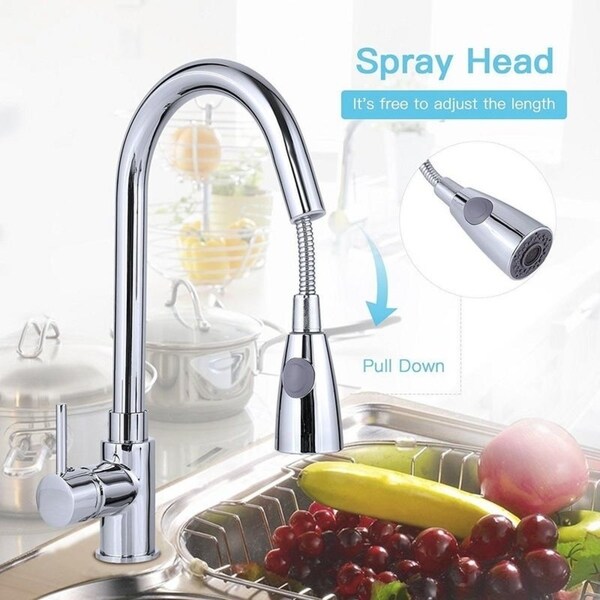 6" Pull-Out Chrome Spray Swivel Kitchen Faucet w/ Mixer Tap. Opens flyout.