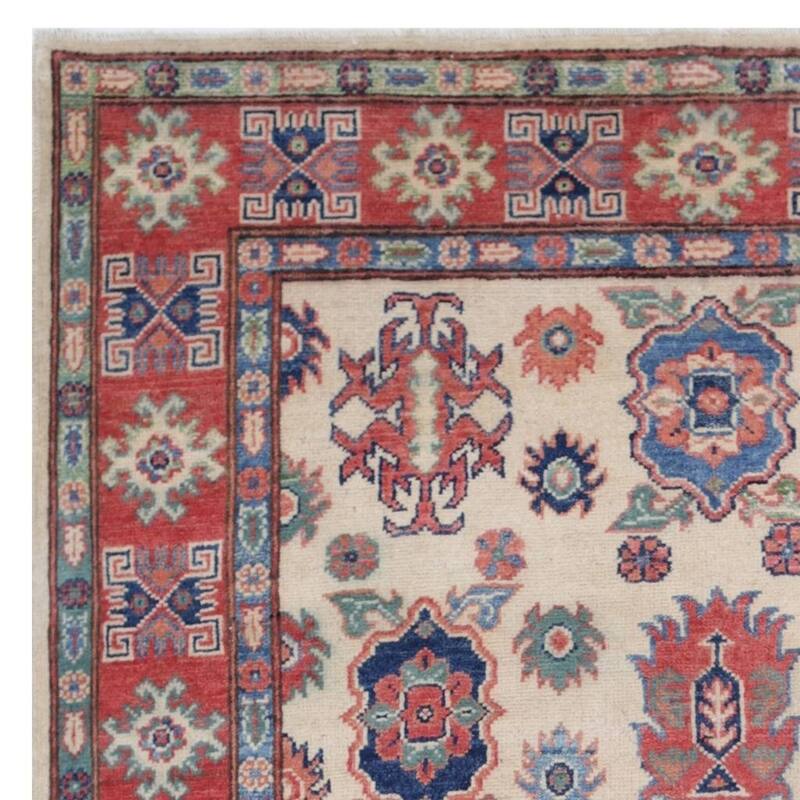 Handmade One-of-a-Kind Kazak Vegetable Dye Wool Rug (Afghanistan) - 4' x 5'9